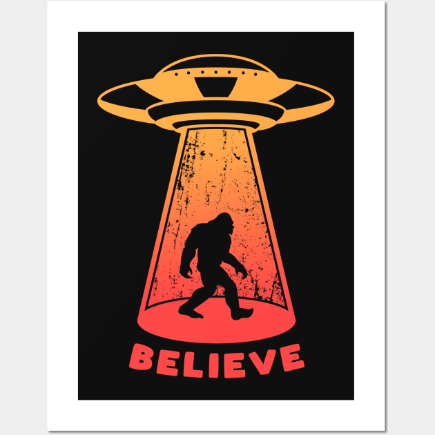 UFO Alien Bigfoot Abduction Believe Wall Art by TextTees